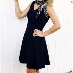 CAbi Dress Black Fit & Flare V Neck Sleeveless Black Ponte Performance Knit S Sm